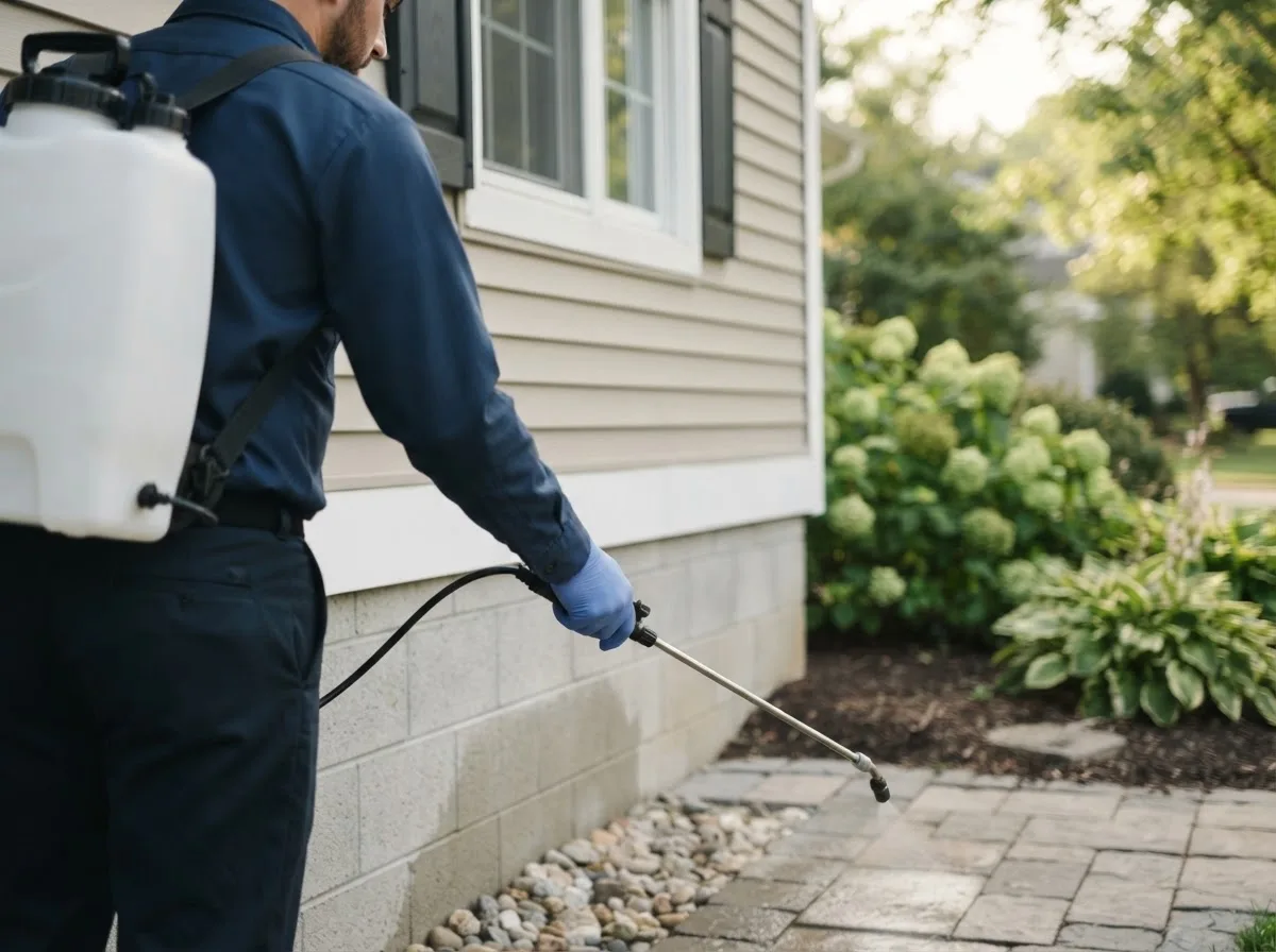 Pest control technician inspecting a home in Wentzville, MO